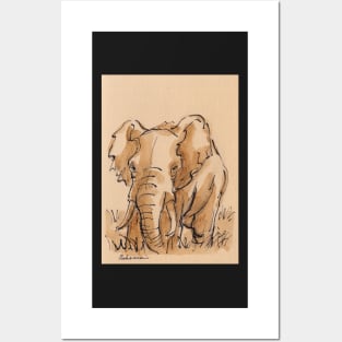 "Pensive"  Elephant Ink Wash Painting Posters and Art